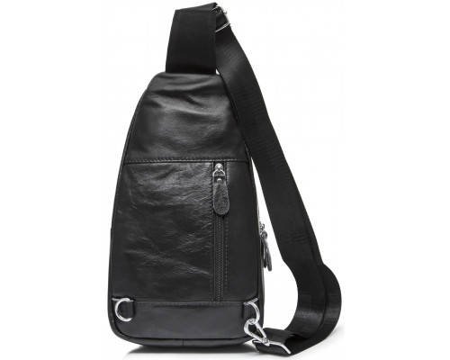 Чоловіча містка бананка 18х32х7, сумка шкіряна рюкзак для прогулянок Tiding Bag 7579 чорна