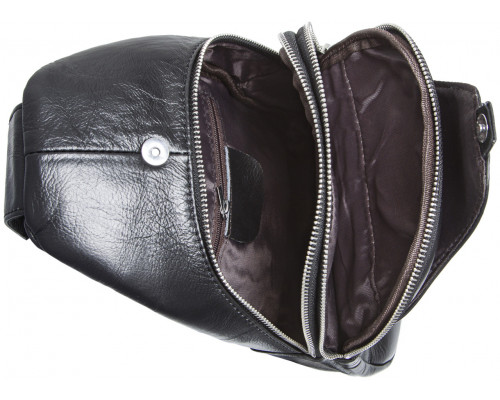 Чоловіча містка бананка 18х32х7, сумка шкіряна рюкзак для прогулянок Tiding Bag 7579 чорна