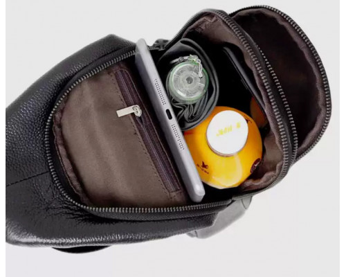 Чоловічий слінг через плече 18х32х7, шкіряна бананка нагрудна, сумка рюкзак Tiding Bag 33737 чорна