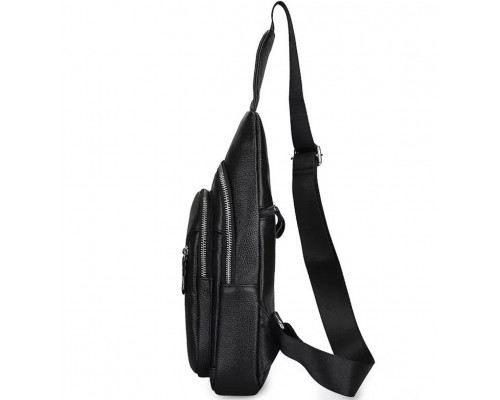Чоловічий слінг через плече 18х32х7, шкіряна бананка нагрудна, сумка рюкзак Tiding Bag 33737 чорна