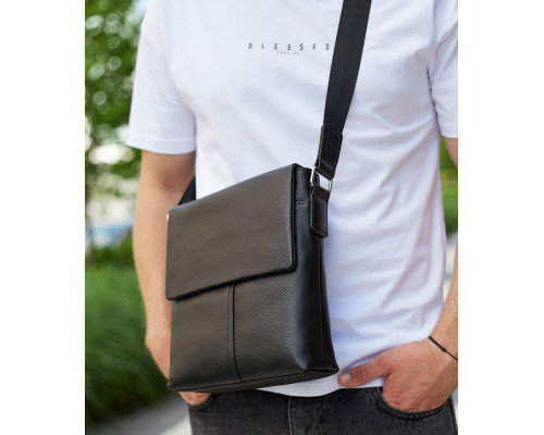 Чоловічий класичний месенджер 23х26х6, шкіряний барсетка через плече Tiding Bag 2862 чорний