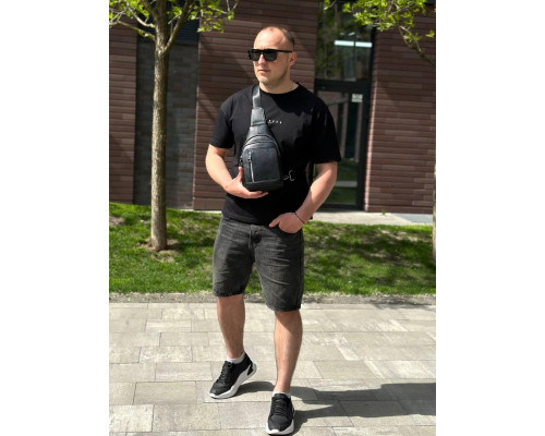 Чоловічий стильний слінг на плече 18х32х6, сумка рюкзак для подорожей та відпочинку TIDING BAG 7862 чорна