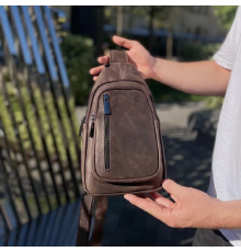 Чоловічий слінг зі шкіри 17х30х6, крейзі хорс для телефону 6349 коричневий