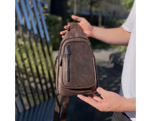 Чоловічий слінг зі шкіри 17х30х6, крейзі хорс для телефону 6349 коричневий