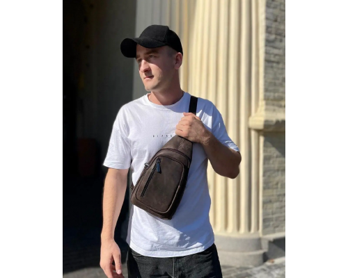 Чоловічий слінг зі шкіри 17х30х6, крейзі хорс для телефону 6349 коричневий