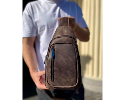 Чоловічий слінг зі шкіри 17х30х6, крейзі хорс для телефону 6349 коричневий