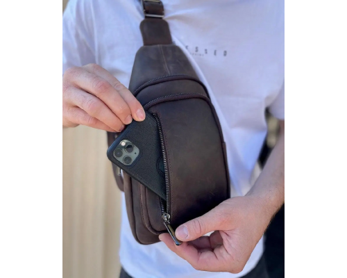 Чоловічий слінг зі шкіри 17х30х6, крейзі хорс для телефону 6349 коричневий