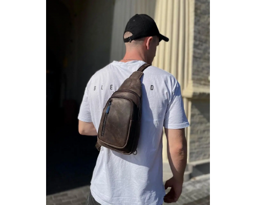 Чоловічий слінг зі шкіри 17х30х6, крейзі хорс для телефону 6349 коричневий