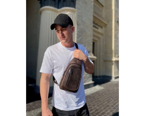 Чоловічий слінг зі шкіри 17х30х6, крейзі хорс для телефону 6349 коричневий