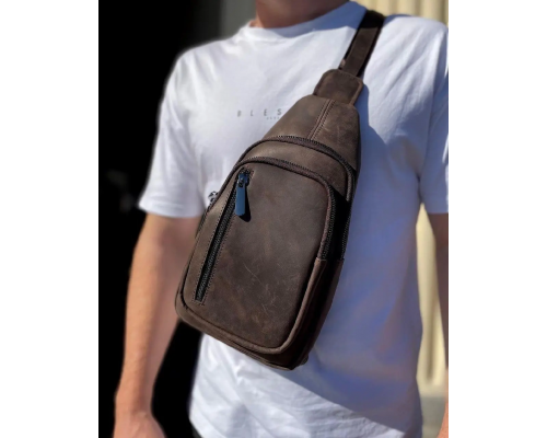 Чоловічий слінг зі шкіри 17х30х6, крейзі хорс для телефону 6349 коричневий