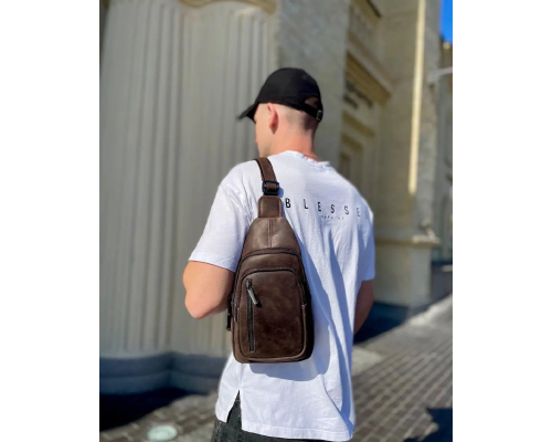 Чоловічий слінг зі шкіри 17х30х6, крейзі хорс для телефону 6349 коричневий