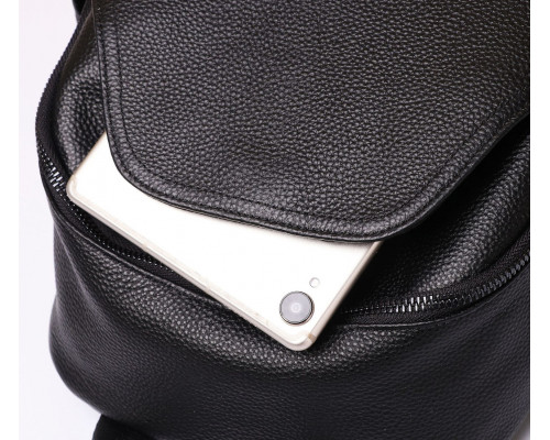 Жіночий шкіряний рюкзак міського типу 23х30х13, сумка на спину під мат, чорна