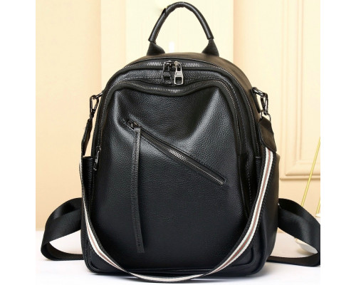 Стильна жіноча сумка міська на плечі 25х33х14, рюкзак з натуральної шкіри, чорний