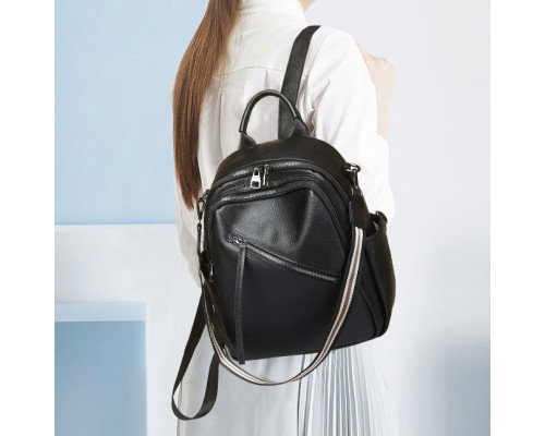 Стильна жіноча сумка міська на плечі 25х33х14, рюкзак з натуральної шкіри, чорний