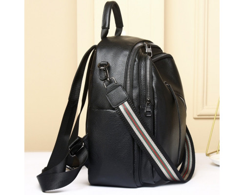 Стильна жіноча сумка міська на плечі 25х33х14, рюкзак з натуральної шкіри, чорний