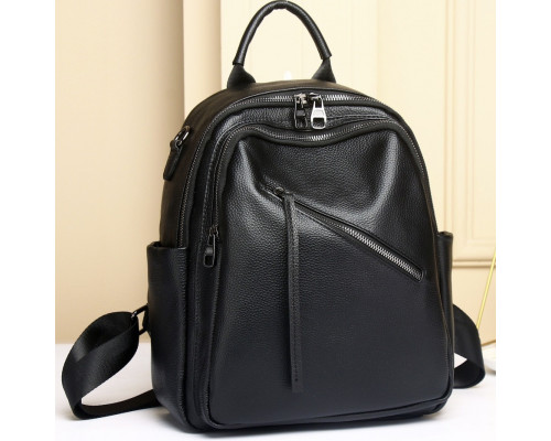 Стильна жіноча сумка міська на плечі 25х33х14, рюкзак з натуральної шкіри, чорний