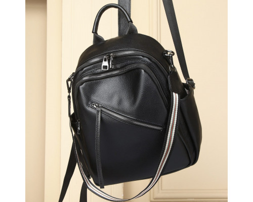 Стильна жіноча сумка міська на плечі 25х33х14, рюкзак з натуральної шкіри, чорний
