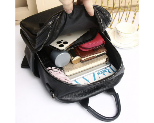 Стильна жіноча сумка міська на плечі 25х33х14, рюкзак з натуральної шкіри, чорний