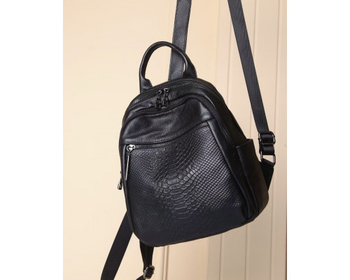 Рюкзак жіночий шкіряний з тисненням під рептилію 23х30х13, сумка наплічна для міста, чорна