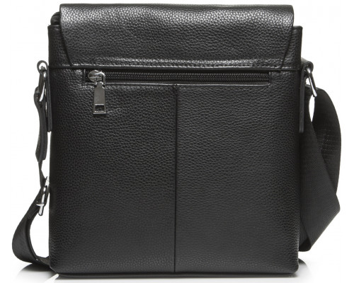 Шкіряна сумка чоловіча через плече 21х23х5.5, м'яка барсетка для гаджетів Tiding Bag 12977 чорна