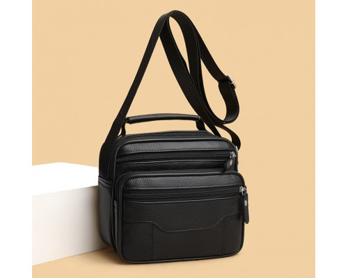 Чоловіча шкіряна сумка-барсетка 23х19х7, месенджер із ручкою та ременем через плече BX-10041 чорний