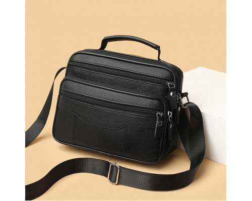 Чоловіча шкіряна сумка-барсетка 23х19х7, месенджер із ручкою та ременем через плече BX-10041 чорний