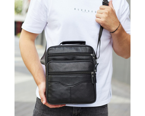 Чоловіча шкіряна сумка-барсетка 26х20.5х8, месенджер через плече Bexhill Bx-56402 чорна