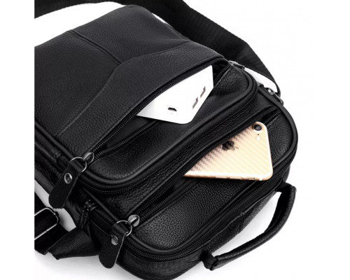 Чоловіча шкіряна сумка-барсетка 26х20.5х8, месенджер через плече Bexhill Bx-56402 чорна