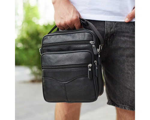 Чоловіча шкіряна сумка-барсетка 26х20.5х8, месенджер через плече Bexhill Bx-56402 чорна