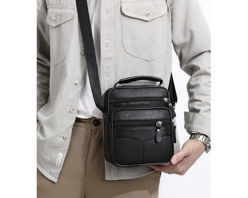 Чоловіча сумка барсетка 17x21x9, шкіряна сумочка планшет Tiding Bag 75003 чорна