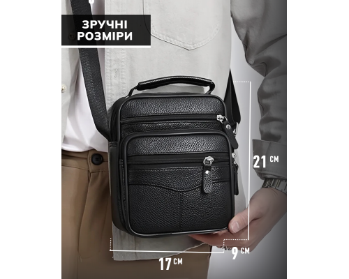 Чоловіча сумка барсетка 17x21x9, шкіряна сумочка планшет Tiding Bag 75003 чорна