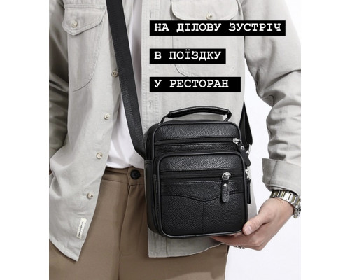 Чоловіча сумка барсетка 17x21x9, шкіряна сумочка планшет Tiding Bag 75003 чорна