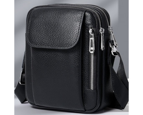Чоловіча шкіряна сумка-барсетка 19х24х7.5, сумочка планшет через плече чорна Bexhill BX-09164