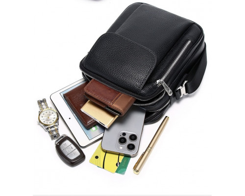 Чоловіча шкіряна сумка-барсетка 19х24х7.5, сумочка планшет через плече чорна Bexhill BX-09164