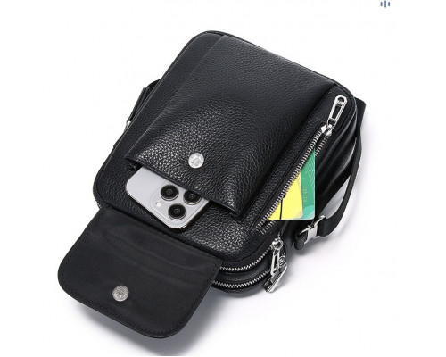 Чоловіча шкіряна сумка-барсетка 19х24х7.5, сумочка планшет через плече чорна Bexhill BX-09164