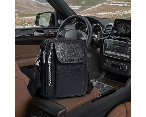 Чоловіча шкіряна сумка-барсетка 19х24х7.5, сумочка планшет через плече чорна Bexhill BX-09164