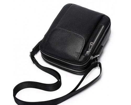 Чоловіча шкіряна сумка-барсетка 19х24х7.5, сумочка планшет через плече чорна Bexhill BX-09164