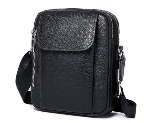 Чоловіча шкіряна сумка-барсетка 19х24х7.5, сумочка планшет через плече чорна Bexhill BX-09164