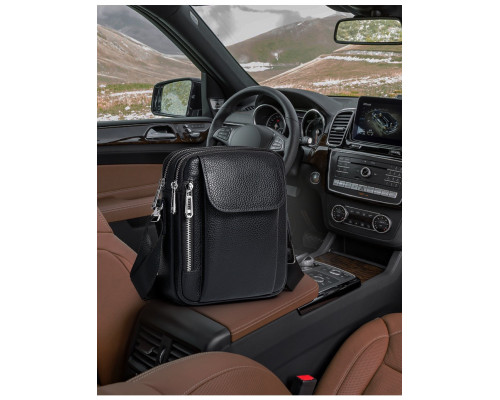 Чоловіча шкіряна сумка-барсетка 19х24х7.5, сумочка планшет через плече чорна Bexhill BX-09164