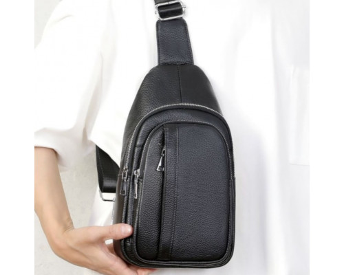 Чоловіча шкіряна сумка-бананка на одне плече 18х32х7, рюкзак слінг для телефону та дрібниці TIDING BAG 83228 чорний