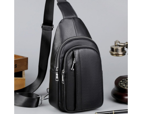 Чоловіча шкіряна сумка-бананка на одне плече 18х32х7, рюкзак слінг для телефону та дрібниці TIDING BAG 83228 чорний