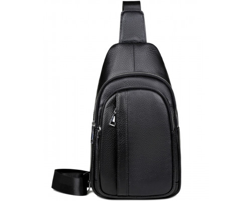 Чоловіча шкіряна сумка-бананка на одне плече 18х32х7, рюкзак слінг для телефону та дрібниці TIDING BAG 83228 чорний