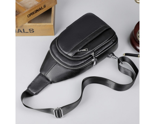 Чоловіча шкіряна сумка-бананка на одне плече 18х32х7, рюкзак слінг для телефону та дрібниці TIDING BAG 83228 чорний