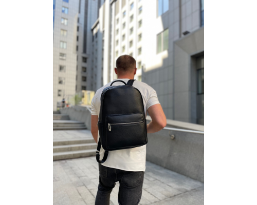 Чоловічий рюкзак з натуральної шкіри 28х39х15, наплічник для ноутбука та документів Tiding Bag 81809 чорний