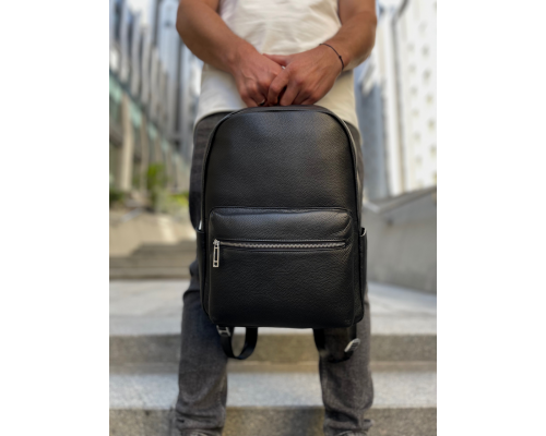 Чоловічий рюкзак з натуральної шкіри 28х39х15, наплічник для ноутбука та документів Tiding Bag 81809 чорний