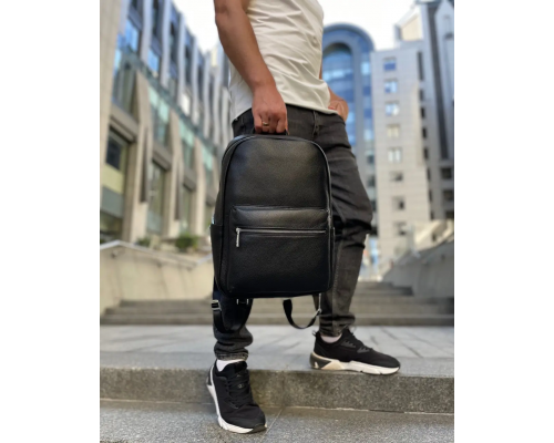 Чоловічий рюкзак з натуральної шкіри 28х39х15, наплічник для ноутбука та документів Tiding Bag 81809 чорний