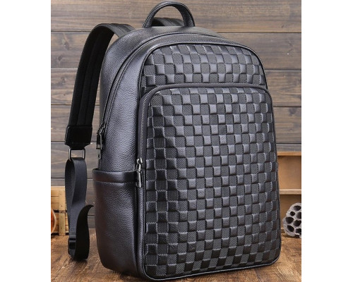 Рюкзак чоловічий шкіряний 30х41х15, міський наплічник для ноутбука та документів Tiding Bag 63989 чорний