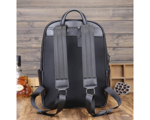 Рюкзак чоловічий шкіряний 30х41х15, міський наплічник для ноутбука та документів Tiding Bag 63989 чорний