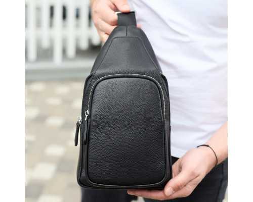 Чоловіча сумка з натуральної шкіри 18х31х7, бананка через плече Tiding Bag 34091 чорна