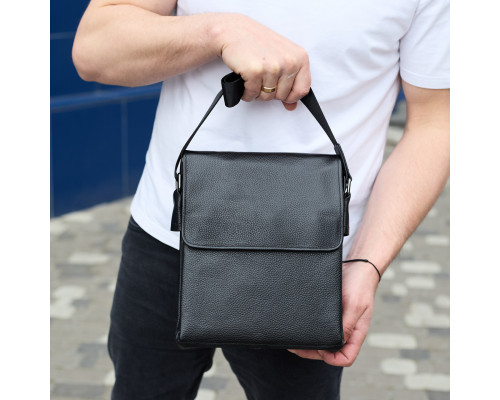 Сумка месенджер 21.5x25x7 шкіряна барсетка для чоловіків Tiding Bag 35775 чорна